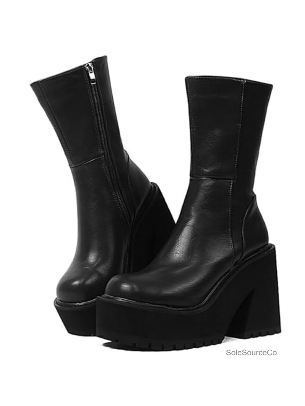 Women's Platform Ankle Boots Chunky Block Heel Faux Leather